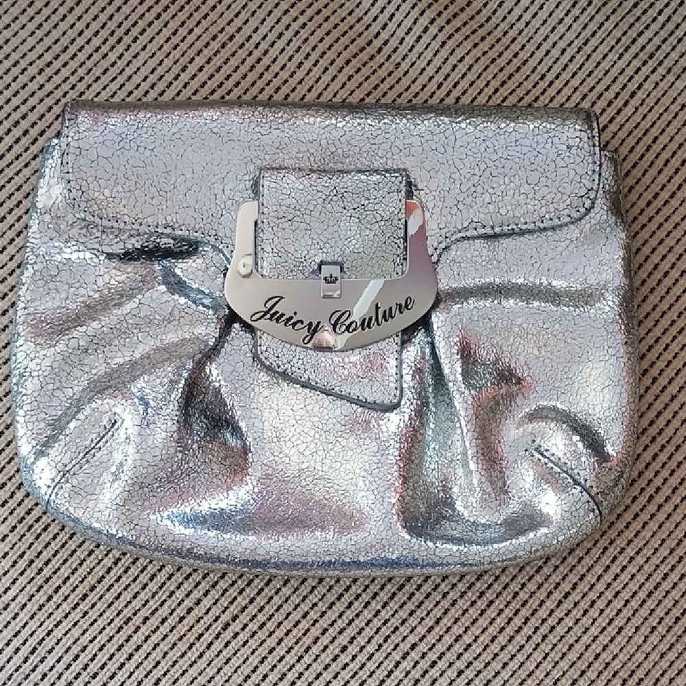 NWOT Juicy Couture Leather Metallic Silver Clutch